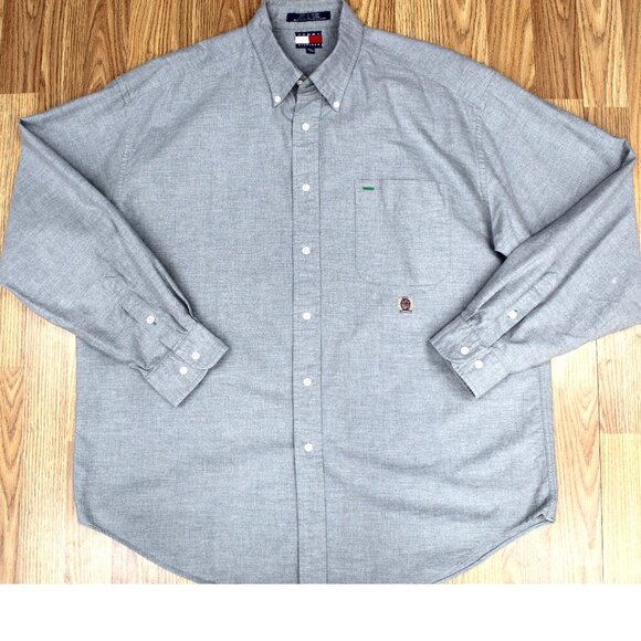 VTG TOMMY HILFIGER REGULAR FIT 100% COTTON SHIRT GRAY Sz X-LARGE, XL - Picture 1 of 5